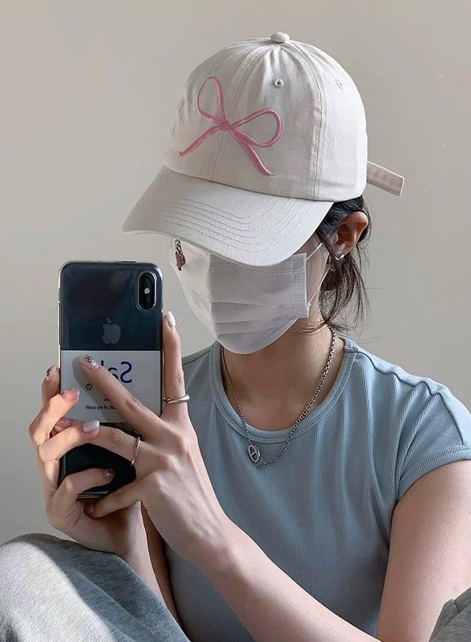 URAWOW Bow Tie Baseball Cap for Women Soft Top Trendy 6-Panel Baseball Hats Sports Hat Sun Hat for Outdoor Beige Pink - Image 5